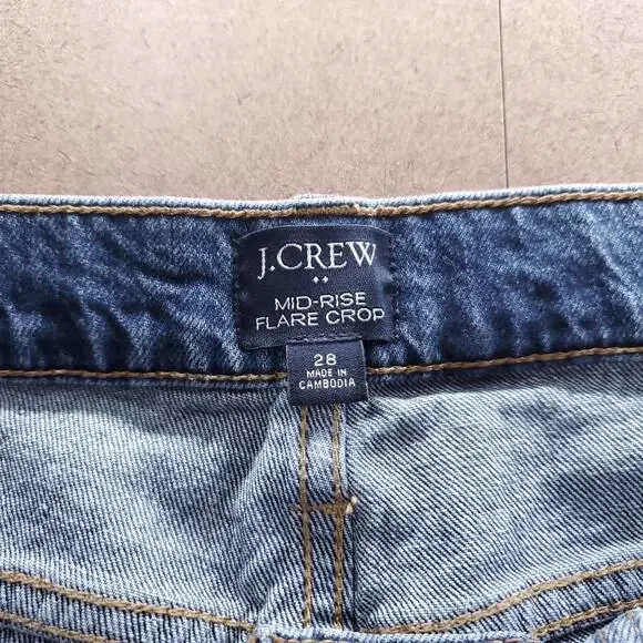 J.Crew Jeans Women's 28 Blue Mid-Rise Flare Crop Raw Hem Distressed Y2K Retro - Picture 4 of 13